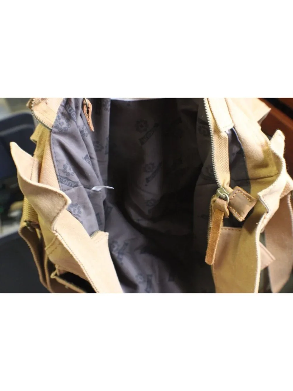 Augur Strauss & Co Canvas Messenger Bag Tan Buckle Flaps Adj Strap Utility Style